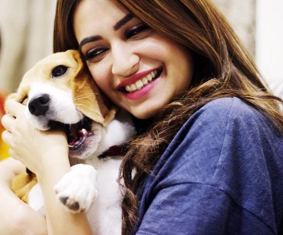 with her dog